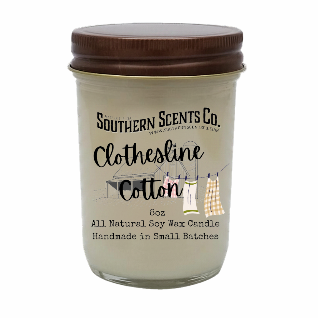 Candle jar with 'Southern Scents Co.' label on a white background