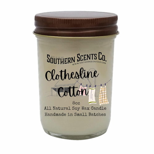 Candle jar with 'Southern Scents Co.' label on a white background