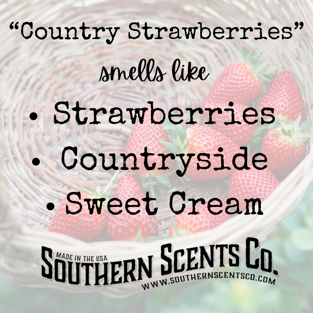 Advertisement for Southern Scents Co. with strawberries and text about scent description.