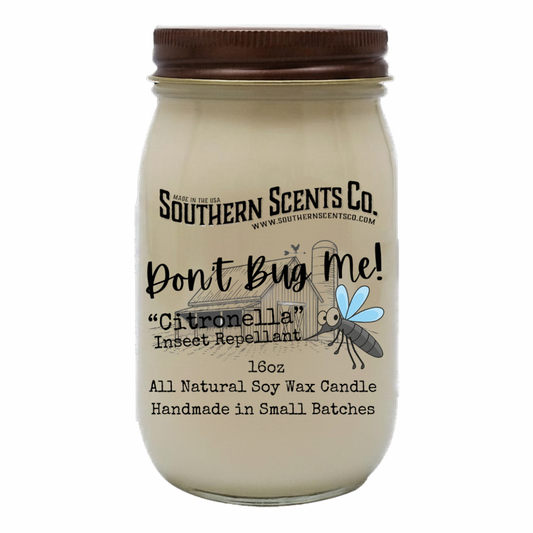 Jar of Southern Scents Co. Citronella insect repellent candle on a white background