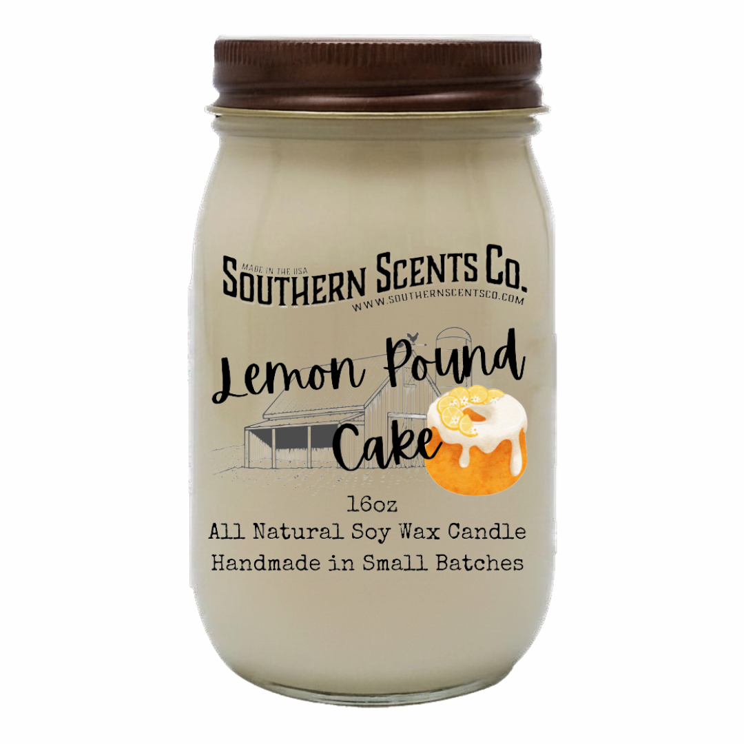 Jar of Southern Scents Co. Lemon Pound Cake candle on a white background