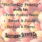 Peaches with text describing the scent and brand 'Southern Scents Co.'