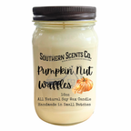 A 16oz soy wax candle in a clear glass mason jar with a dark brown metal lid. The label reads 'Southern Scents Co.
